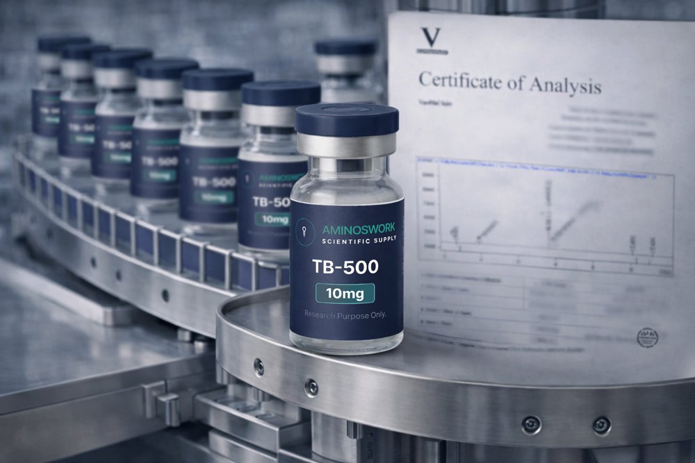 Certificate of Analysis beside TB-500 vials